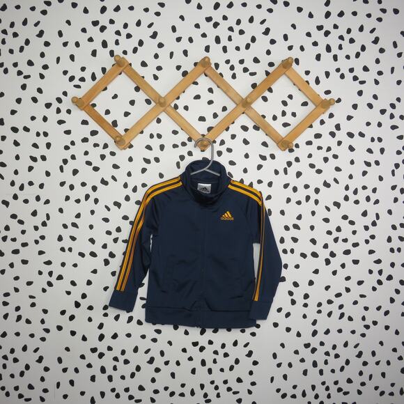 Adidas Navy Full Zip Yellow Stripe Baby Track Jacket - Picture 1 of 6